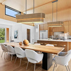 37.5 Inch Farmhouse Kitchen Island Lighting 4-Light Rectangle Dining Room Light Fixture Large Linear Chandelier with Wood Grain Finish for Dining Room Kitchen Bar Pool Table