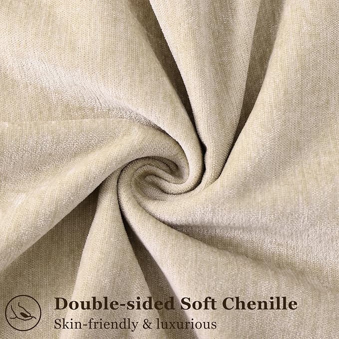 decorUhome Couch Throw Pillow Covers 20x20 Set of 2, Decorative Soft Euro Neutral Chenille Pillow Covers with Elegant Design for Sofa Bed Living Room Home Decor, Beige