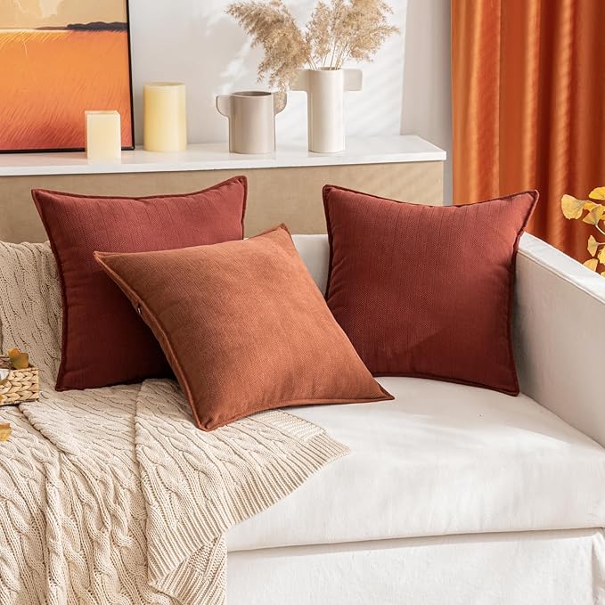 MIULEE Pack of 2 Burnt Orange Decorative Pillow Covers 18x18 Inch Fall Soft Chenille Luxurious Couch Throw Pillows Farmhouse Cushion Covers with Elegant Design for Sofa Bedroom Living Room Home Decor
