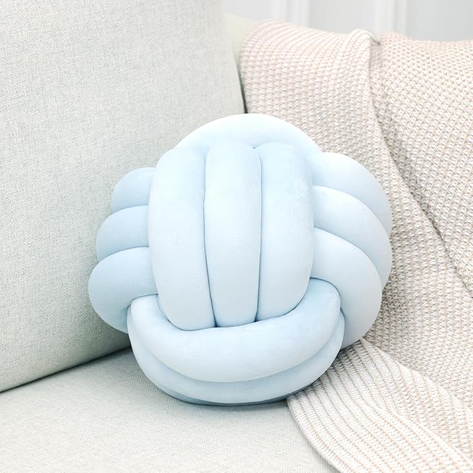 Petrella Knot Pillows Ball Round Throw Pillows Home Decor Cushion Decorative Aesthetic Throw Pillows，ice Blue 8inch