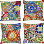Boho Floral Throw Pillows Covers Colorful Flowers Decorative Pillow Cases for Sofa Couch Bedroom Living Room Decor Farmhouse Cushion Covers 18x18 Inches Set of 4