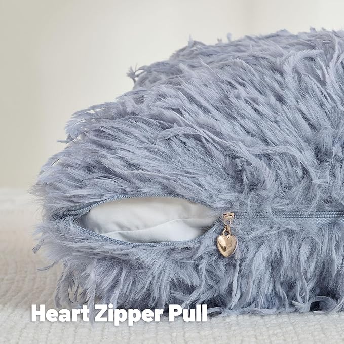 FUTEI Grey Blue Decorative Throw Pillow Covers 20x20 Inch Set of 2,Soft Fluffy Faux Feather Texture Cushion Cases,Modern Home Luxury Decor for Couch Bed Living Room