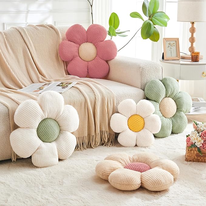 Flower Pillow,Cute Daisy Flower Shaped Throw Pillow for Home Decor,Soft Flower Throw Pillow Seating Cushion for Bedroom,Sofa,Couch (15.7",White)