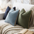 Olive Green Linen Cotton Throw Pillow Covers 12x20 Inch Set of 2, Modern Boho Aesthetic Accent Pillow Cases with Woven Flange for Couch Sofa Bed Room Earthy Tone Home Decor