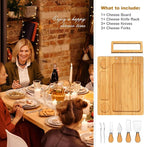 Bamboo Cheese Board Set - Charcuterie Boards and Serving Meat Platter, Cheese Tray with 4 Stainless Steel Cheese Knives Cutting Board Platter, Ideal for Halloween, Wedding, Christmas Gifts