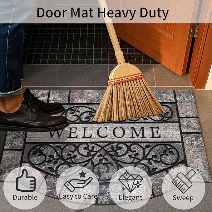Door Mat Welcome Mat, Heavy Duty Door Mat 23.6 x 35.4 Inch Front Door Rug Doormat for Outdoor Entrance Home Non-Slip Rubber Rug for Front Door, Outside, Entryway, Patio (Grey Welcome)