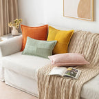 MIULEE Decorative Lumbar Throw Pillow Covers for Couch Bed Livingroom 12x20 Inch Set of 2 Sage Green Boho Accent Throw Pllows Broadside Striped Patchwork Soft Corduroy Pillowcases