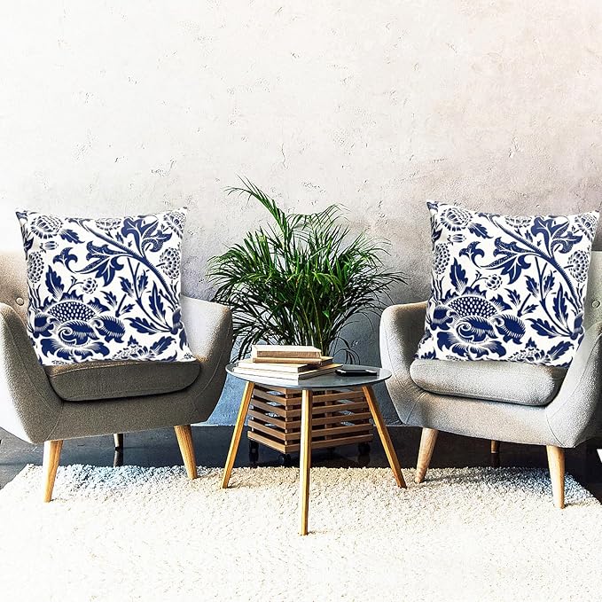 Decorative Throw Pillow Covers Set of 2 Blue Pillow Covers 18x18 inch Short Plush Square Pillows Cover Floral Throw Pillows,Farmhouse Outdoor Pillow Covers for Couch Sofa Bed Living Room