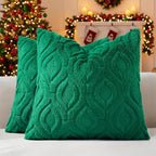 decorUhome Christmas Throw Pillow Covers 16x16 Inch Set of 2, Soft Plush Decorative Faux Fur Green Solid Couch Pillow Covers, Accent Farmhouse Neutral Square Euro Pillow Cases for Sofa Bed Living Room