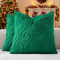 decorUhome Christmas Throw Pillow Covers 22x22 Inch Set of 2, Soft Plush Decorative Faux Fur Green Solid Couch Pillow Covers, Accent Farmhouse Neutral Square Euro Pillow Cases for Sofa Bed Living Room