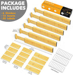 SpaceAid Bamboo Drawer Dividers with Inserts and Labels, Kitchen Adjustable Drawer Organizers, Expandable Organization for Home, Office, Dressers and Bathroom, 6 Dividers with 12 Inserts (13.25-17 in)