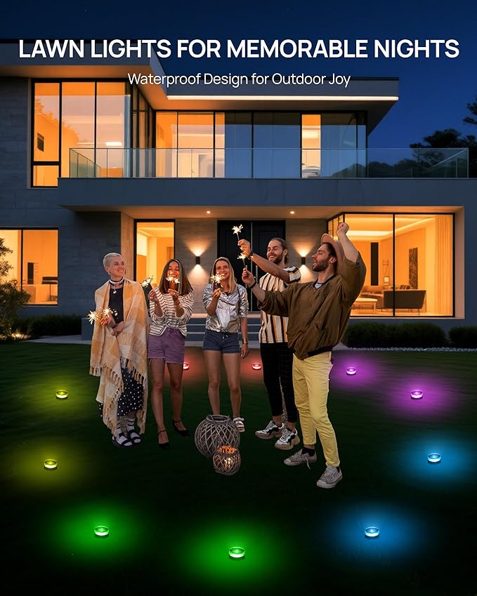 VCOKEN Christmas Pathway Lights, 50FT with Smart 15 LED Outdoor Ground Light with App Control, DIY Scene Modes IP65 Waterproof Walkway Lights with Music Sync for Yard, Walkway Driveway Garden Decor