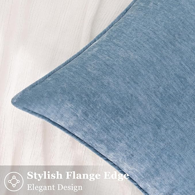 decorUhome Couch Throw Pillow Covers 20x20 Set of 2, Decorative Soft Euro Neutral Chenille Pillow Covers with Elegant Design for Sofa Bed Living Room Home Decor, Blue