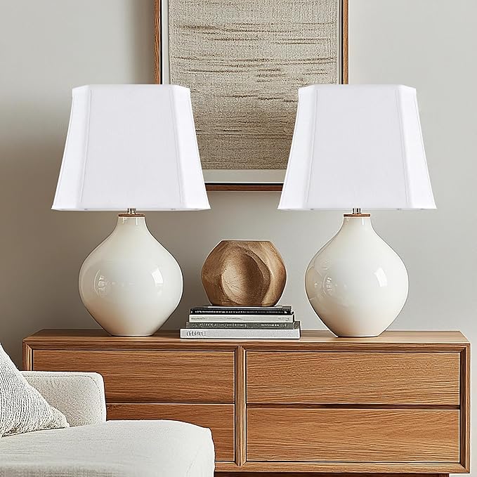 GO&SO 1 Pack White Linen Lamp Shade Square Cut Corners, 10"Top × 13" Bottom × 10.5" High(Spider),Lamp Shades for Table & Floor Lamps Medium for Bedroom Decor, Handcrafted, Easy Assembly