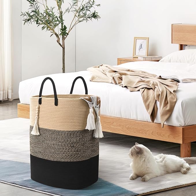 Woven Laundry Basket for Clothes, 100 L Large Rectangle Laundry Hampers, Nursery Storage Basket for Toys, Tall Dirty Clothes Hamper for Bedroom Aesthetic, Bathroom, Laundry Room