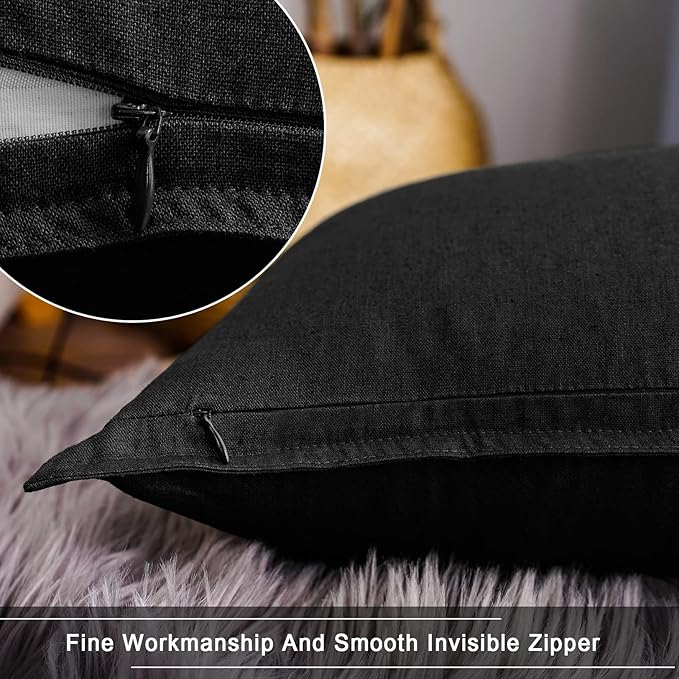 Jeanerlor Set of 2 20"x20" Pillowcase Cousion Cover Decor Cotton Linen with Unique Design to Embellish Balcony/Reception,(50 x 50cm), Black