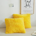 XeGe Faux Fur Throw Pillow Covers, Luxury Fluffy Plush Pillow Shams, Shaggy Decorative Pillow Cushion Cover for Sofa Bed Couch with Zipper Closure, Pack of 2 (18''x18'', Yellow)