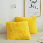 XeGe Faux Fur Throw Pillow Covers, Luxury Fluffy Plush Pillow Shams, Shaggy Decorative Pillow Cushion Cover for Sofa Bed Couch with Zipper Closure, Pack of 2 (18''x18'', Yellow)