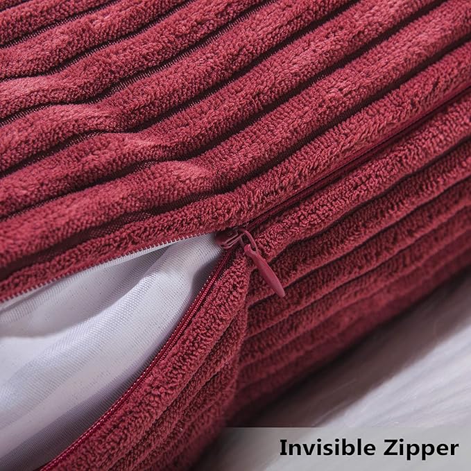 Home Brilliant Red Pillow Covers for Bed Decorative Throw Pillows for Christmas Couch Bed Set of 2 Striped Velvet Indoor Pillow Covers, 55x55cm, 22 x 22 Inch, Burgundy