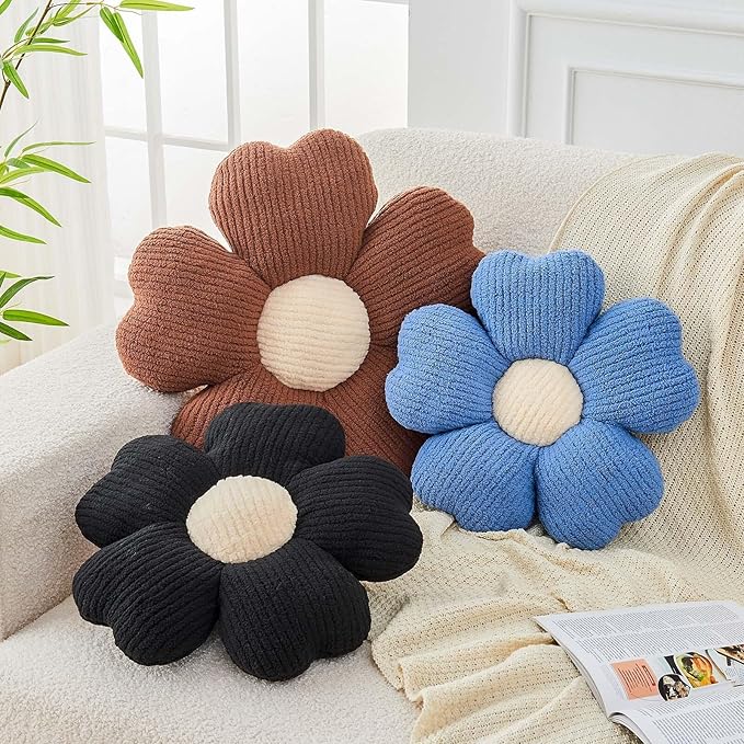 Flower Throw Pillow, Cute Flower Shaped Pillow Decorative Throw Pillow for Bed Couch, Soft Daisy Pillows Floor Seating Cushion Cushions (19.6 Inch Brown)