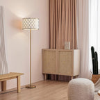 Globe Electric 65787 Kinsley 65" Floor Lamp, Matte Brass, Metal Mesh Over Cotton Shade