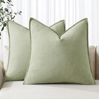 MIULEE Decorative Linen Euro Sham Pillow Covers 22x22 Inch Light Green Boho Farmhouse Neutral Couch Throw Pillows for Bed Pack of 2 Accent Modern Pillowcase Summer Sofa Livingroom Home Decor