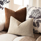 Foindtower Pack of 2, Curly Faux Fur Decorative Throw Pillow Covers Soft Fuzzy Plush Cushion Case with Zipper Cozy Pillowcase for Home Living Room Couch Bed Sofa 12 x 20 Inch,Taupe Khaki Camel