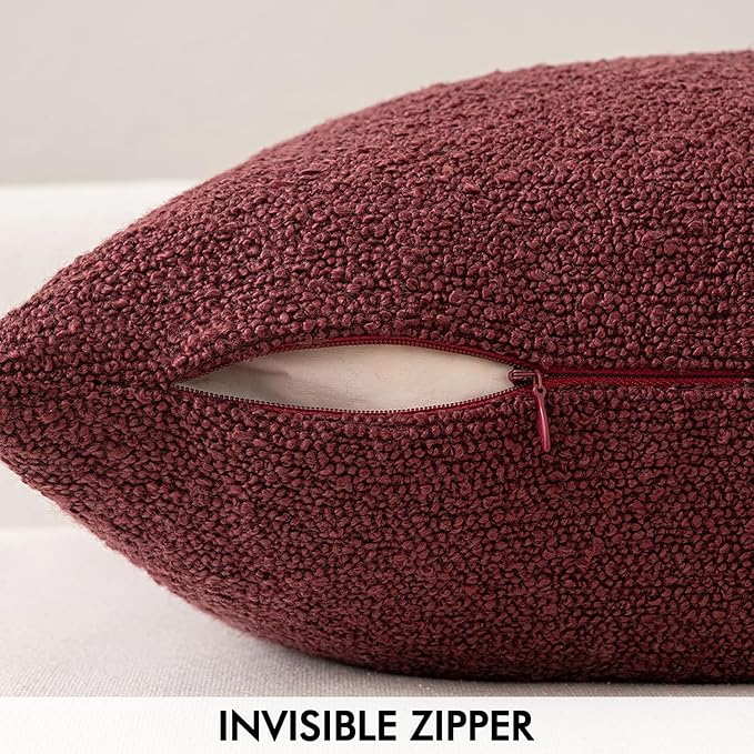MIULEE Textured Boucle Throw Pillow Cover Christmas Burgundy Red Accent Solid Eruo Sham Pillow Case Decorative Soft Pack of 1 Couch Cushion Chair Sofa Bedroom Livingroom Home Decor,24x24 Inch