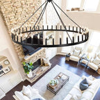 64 Inch Extra Large Black Wagon Wheel Chandelier 42-Light Farmhouse Wagon Wheel Chandeliers Round Industrial Ceiling Light fixtures for Outdoor Porch high Ceilings Living Dining Room Foyer Entryway