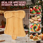 WILLKOMMEN Christmas Serving Tray, Bamboo Bell Shaped Serving Platter, Charcuterie Board Serving Dishes 10" x 9" for Party Cookie Fruit Tray Cheese Board Plate