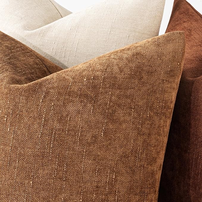 MIULEE Pack of 2 Decorative Throw Pillow Covers Soft Chenille Throw Pillows Solid Textured Lumbar Cushion Covers for Couch Sofa Bedroom Living Room 12x20 Inch, Brown