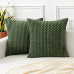 Kevin Textile Throw Pillow Covers Soft Corduroy Decorative Set of 2 Boho Striped Pillow Covers Pillowcases Farmhouse Home Decor for Couch Bed Sofa Living Room 20x20 Inch Moss Green