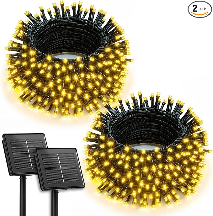 Brightown 2 Pack Solar String Lights Outdoor, Total 144Ft 400 LED Twinkle Fairy Lights Waterproof with 8 Modes Auto On/Off for Patio Tree Garden Party Home Wedding Christmas Decorations (Warm White)