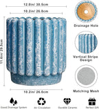 Ceramic Pots for Plants - 12 Inch Planter with Drainage Hole, Round Large Flower Pots for Indoor Plants Outdoor, Fluted Decorative Ceramic Planter, Home Office Decor, Garden Gifts, Blue