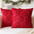 OTOSTAR Set of 2 Xmas Soft Plush Short Wool Velvet Decorative Throw Pillow Covers Square Luxury Style Cushion Case Pillow Shell for Sofa Bedroom Snowflake Red, 16x16 Inch
