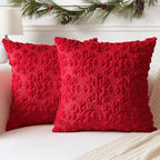 OTOSTAR Set of 2 Xmas Soft Plush Short Wool Velvet Decorative Throw Pillow Covers Square Luxury Style Cushion Case Pillow Shell for Sofa Bedroom Snowflake Red, 24x24 Inch