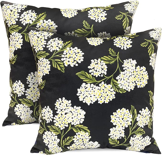 Decorative Throw Pillow Covers Set of 2 Black Hydrangea Pillow Covers 20x20 inch Super Soft Short Plush Square Floral Throw Pillows,Farmhouse Outdoor Pillow Covers for Couch Living Room