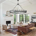 Large Farmhouse Wagon Wheel Chandelier 53",30-Light Black Round Rustic Ceiling Pendant Lighting Fixture,Industrial Chandeliers for high Ceilings Outdoor Porch Living Dining Room Kitchen Foyer
