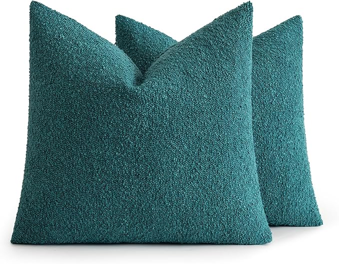 MIULEE 20x20 Inch Decorative Pillow Covers for Couch Bed Set of 2 Textured Boucle Neutral Winter Throw Pillows Teal Blue Accent Solid Cushion Pillowcases Sofa Livingroom Home Decor