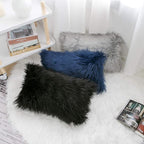 WLNUI Set of 2 Light Grey Christmas Decorative Lumbar Pillow Covers New Luxury Series Merino Style Faux Fur Fluffy Throw Pillow Covers Fuzzy Cushion Case for Sofa Bedroom Home Decor 12x20 Inch