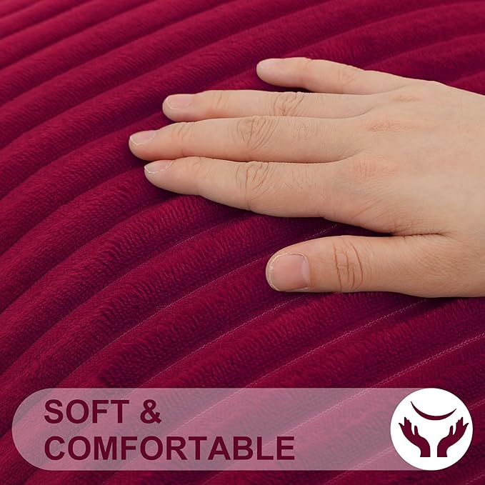 Simmore Decorative Fall Throw Pillow Covers 22x22 Set of 2, Soft Natural Plush Flannel Double-Sided Fluffy Couch Pillow Covers for Sofa Living Room, Burgundy