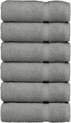 Luxury Hotel & Spa Collection, Quick Dry 100% Turkish Cotton 700 GSM, Eco Friendly Towel, for Bathroom, Gymand Kitchen Dobby Border Soft Hand Towel Set 16 X 30, Gray, Hand Towels - Set of 6