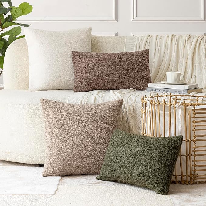 Foindtower Pack of 2, Curly Faux Fur Decorative Throw Pillow Covers Soft Plush Cushion Case with Zipper Cozy Boho Lumbar Pillowcase for Home Living Room Couch Bedroom Sofa 12 x 20 Inch, Chocolate
