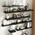 Floating Shelves for Wall with Invisible Brackets, Wall Mounted Engineered Wood Shelves with Wood Grain for Living Room, Bedroom, Bathroom, Kitchen Decor and Storage, Oak, 71"L Set of 2, Black