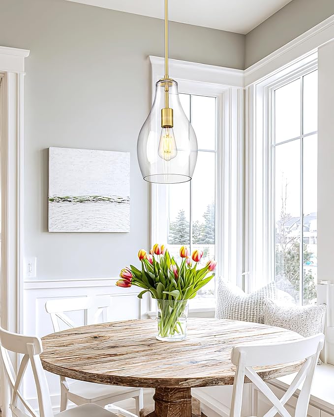 2-Pack Pendant Lights Kitchen Island, 8" Gold Hanging Light Fixtures with Clear Glass Shade, Modern Brass Kitchen Pendant Lighting Over Island for Dining Room, AD-25045-2PB-GD