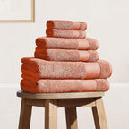 BIOWEAVES 100% Organic Cotton 700 GSM Plush 6-Piece Premium Towel Set GOTS Certified, 2 Bath Towels, 2 Hand Towels & 2 Washcloths - Burnt Orange