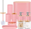 Bathroom Accessory Set,10 PCS Pink Bathroom Accessories Set with Trash Can, Toothbrush Holder, Soap Dispenser, Toothbrush Cup, Vanity Tray, Soap Dish, Toilet Brush, Qtip Holders