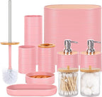 Bathroom Accessory Set,10 PCS Pink Bathroom Accessories Set with Trash Can, Toothbrush Holder, Soap Dispenser, Toothbrush Cup, Vanity Tray, Soap Dish, Toilet Brush, Qtip Holders