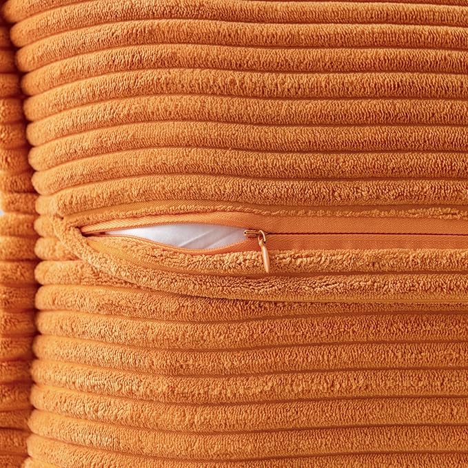 MIULEE Burnt Orange Fall Decorative Throw Pillow Covers for Couch Bed Livingroom 18x18 Inch Set of 2 Boho Accent Throw Pllows Broadside Striped Patchwork Soft Corduroy Pillowcases