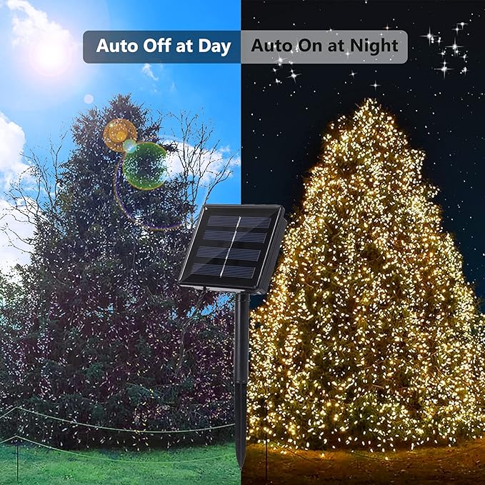 Flacchi Christmas Lights Solar 2 Pack Total 144ft 400 LED 8 Modes Outdoor String Lights Waterproof Solar Fairy Lights for Garden, Patio, Fence, Balcony,Backyard, Outdoors (Warm White)
